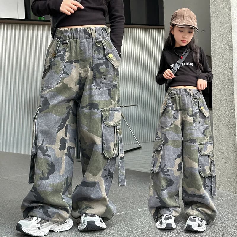 Pantaloni cargo da caccia mimetici tattici per bambini primavera autunno per pantaloni sportivi da ragazza ragazzo pantaloni da strada casual larghi per bambini unisex