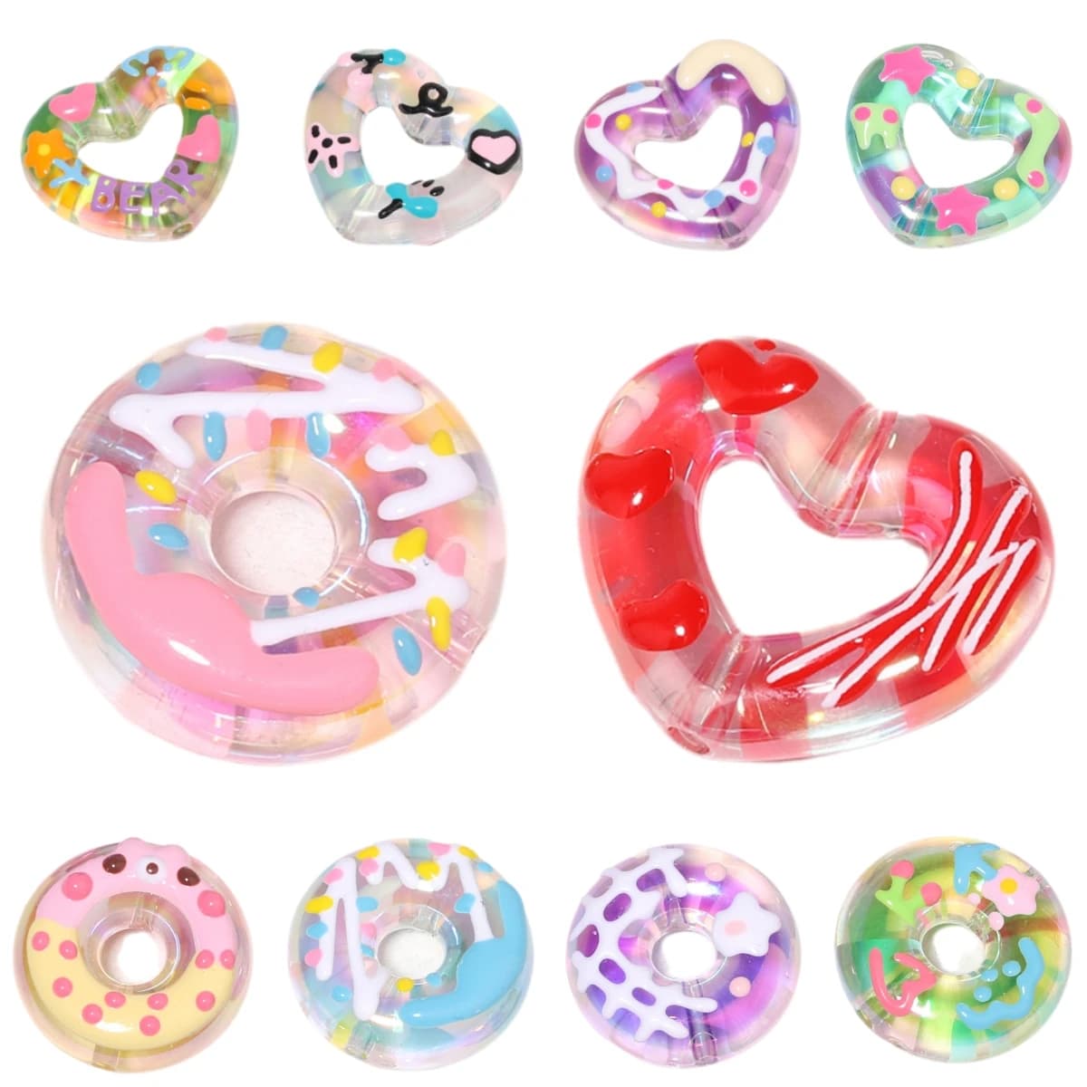 Sweet Style Colorful Doughnut Cake Shape Acrylic Beads Round Love Heart Beads for Jewelry Making Handmade DIY Pendant Bracelet