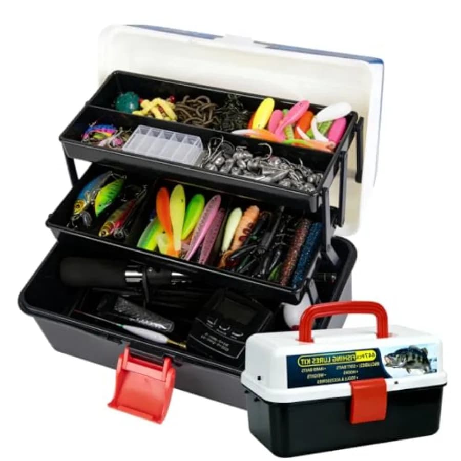 Kit di 447 Esche da Pesca con Scatola Porta Attrezzi a 3 Strati e Accessori Inclusi - Crankbait, Cucchiaini, Ami, Pesi e Accessori per la Pesca