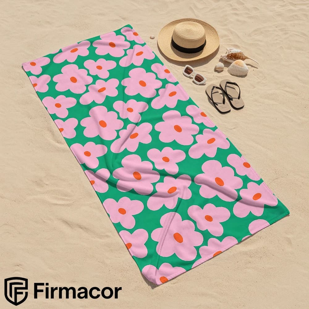 Retro Pink and Green Flowers Cartoon Anime Beach Towel Microfiber Quick Dry Super Absorbent Soft Bath Towel for Adults Travel