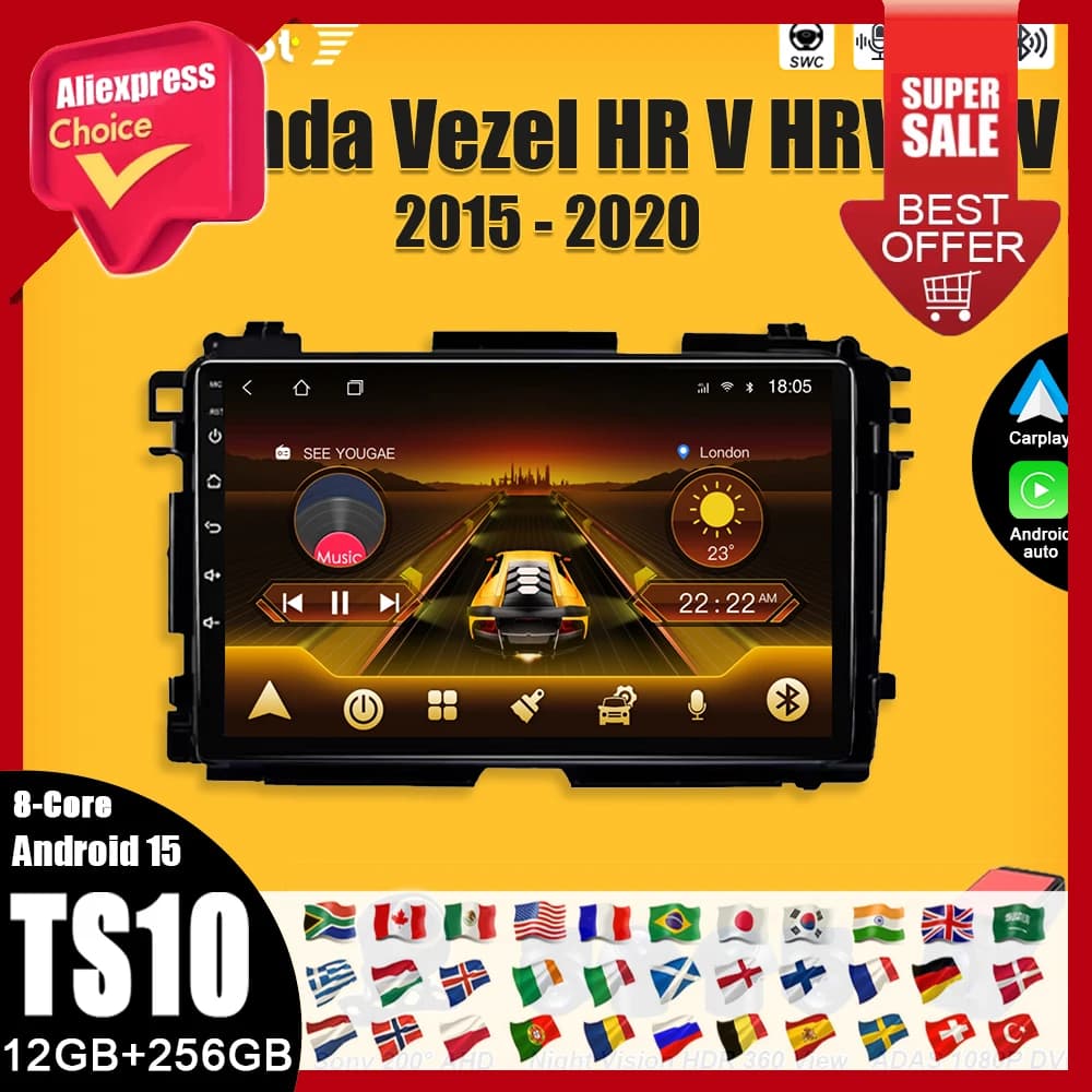 Autoradio Android 15 per Honda Vezel HR-V HRV XRV 2015-2020 - Lettore Multimediale Stereo con Navigazione Android 15