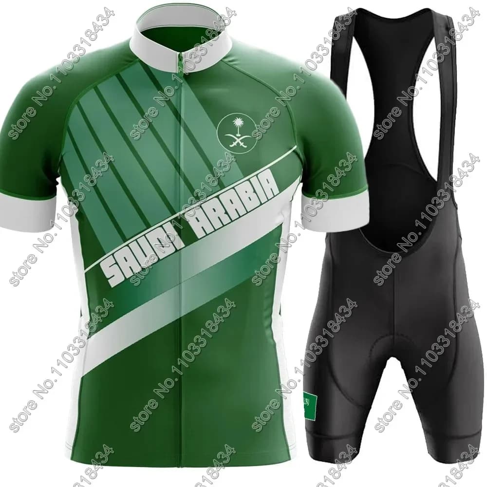 Saudi Arabia 2024 Cycling Jersey Set National Team Clothing Men Green Road Bike Shirt Dress Bicycle Wallet Shorts skull Ropa Maillot