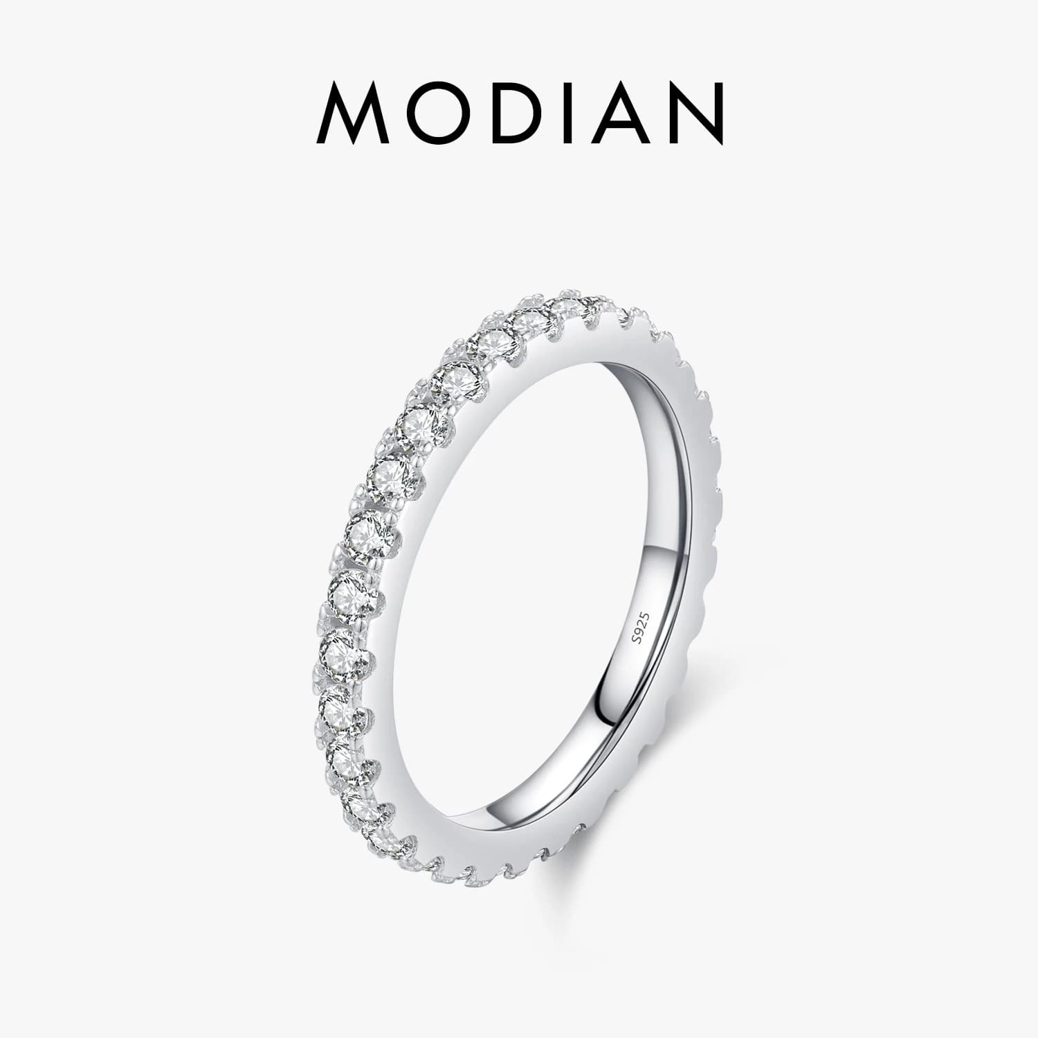 MODIAN Anello impilabile con fascia Moissanite di colore D di lusso per le donne Gioielli da sposa in vero argento sterling 925 con scatola regalo squisita
