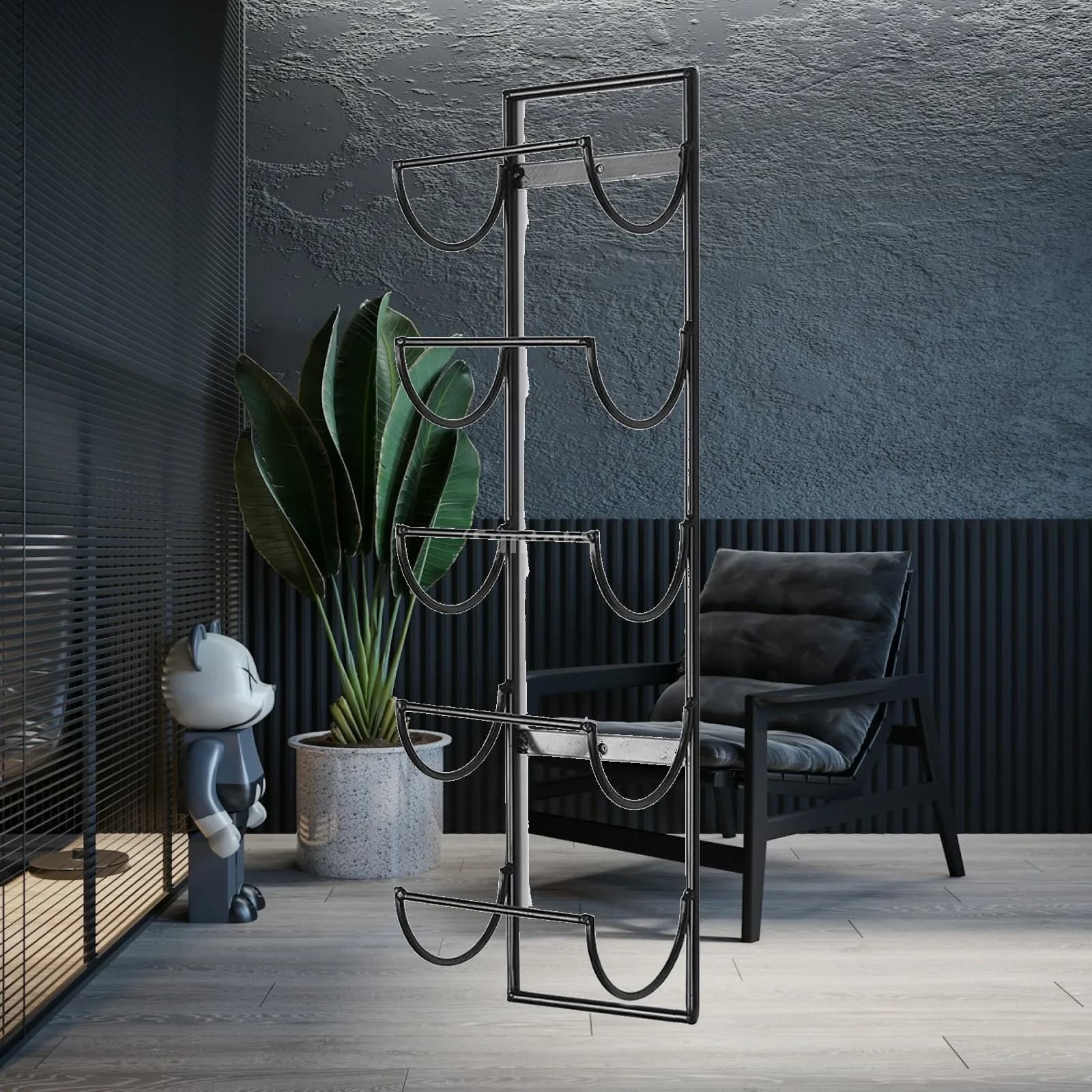 Iron Wine Bottle Display Rack Five Level Wall Mounted Shelf for Home Bar Kitchen or Pantry