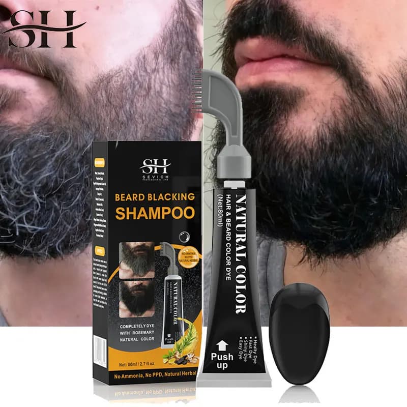 NEW Black Beard Dye Cream With Comb 80ml Natural Men Beard Dye Shampoo Permanent Beard Coloring Cream Fashion Modelling Tool
