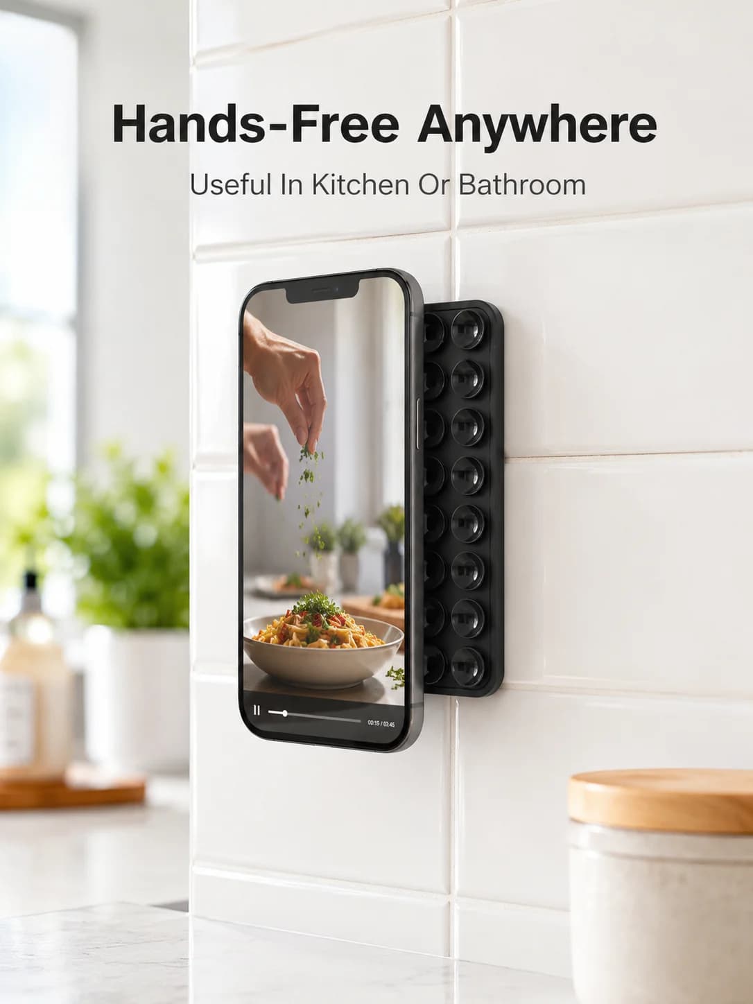 Supporto per telefono in silicone a doppia faccia con 80 punti di attrazione, supporto quadrato antiscivolo per telefono, ventosa adesiva riutilizzabile per visione a mani libere, video selfie, tutorial di trucco, cucina, bagno, specchio, parete liscia, scrivania, viaggi, accessorio porta telefono per uso quotidiano