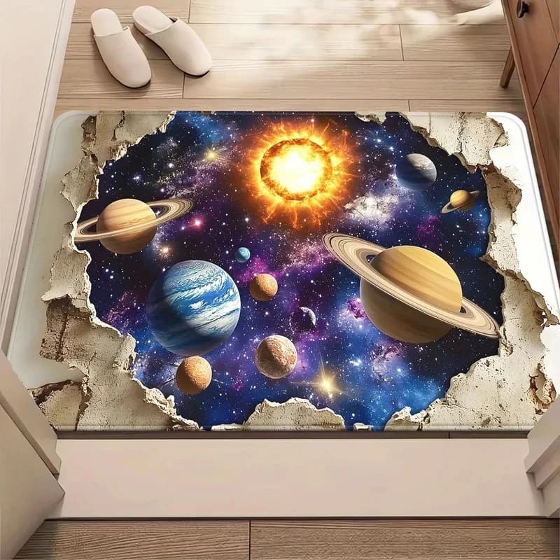 Tappeto VIKAMA 3D Astronauta Galassia Antiscivolo per Camera da Letto, Stanza dei Ragazzi, Arredamento Casa, Regalo - Tappetino Morbido per Bambini e Adulti