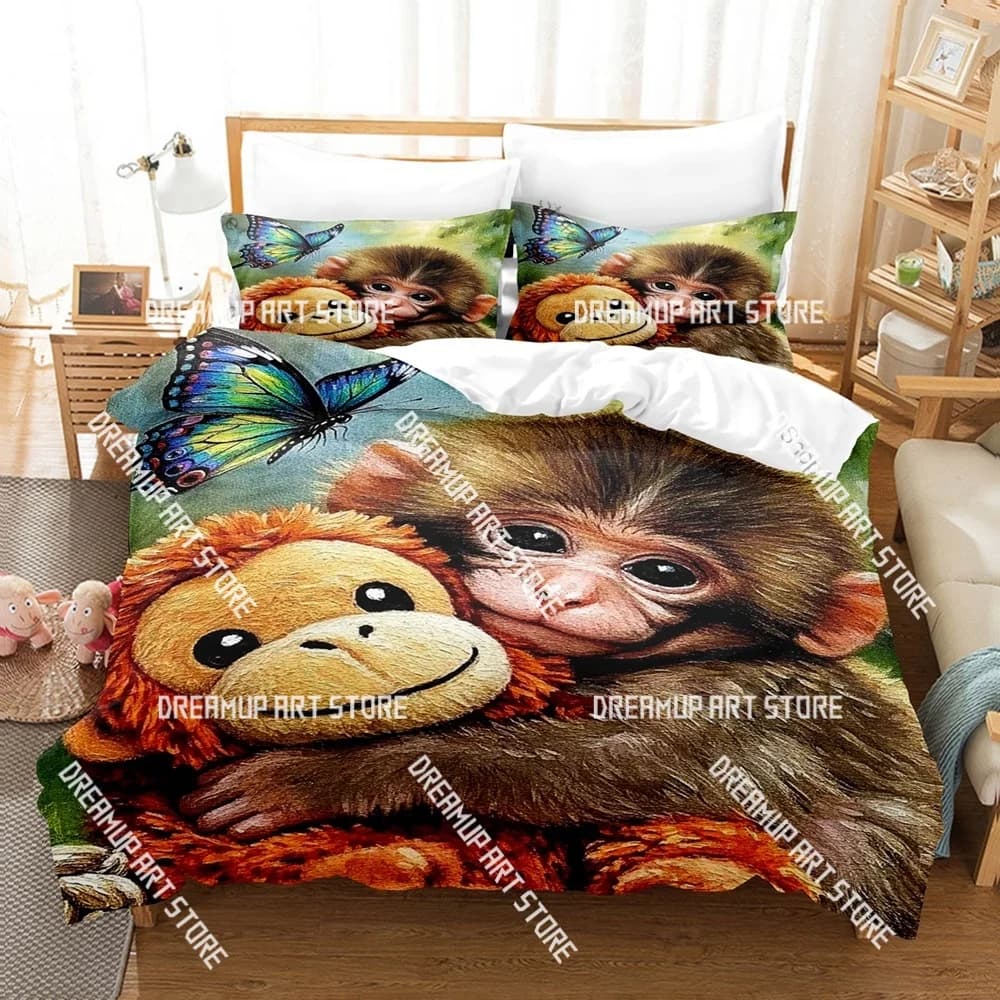 Fashion Baby Monkey Punch Bedding Set Single Twin Full Queen King Size Bed Set Kids Bedroom Duvetcover Sets Bed Sheet Set
