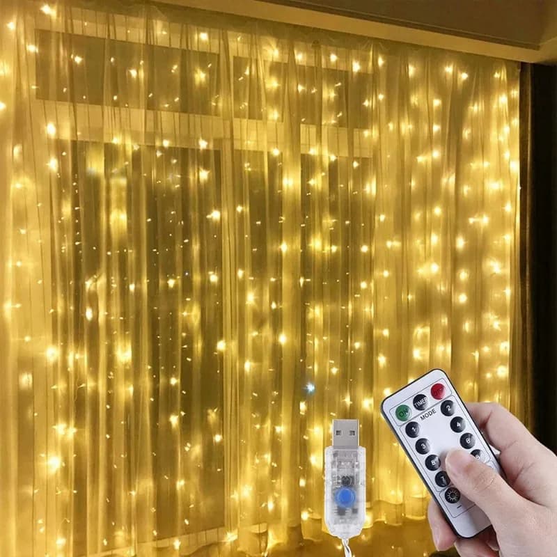 Luci per tende a LED Luci per camera da letto 3 * 1M/3 * 3M USB Fata String 8 modalità Ghirlanda remota Matrimonio Casa Decorazione camera da letto Illuminazione