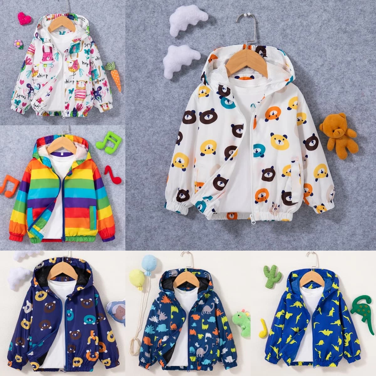 Kids Jacket Autumn Children's Wear Toddler Cartoon Dinosaur Print Foreign Trade Hooded Zipper Sports Coat