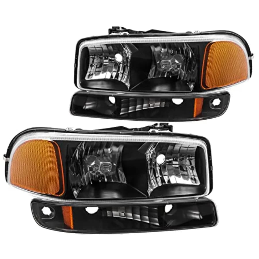 Gruppo Fari Anteriori Compatibile con GMC Sierra 1500 2500 1999-2006 e GMC Yukon 2000-2006, Alloggiamento Cromato con Riflettore