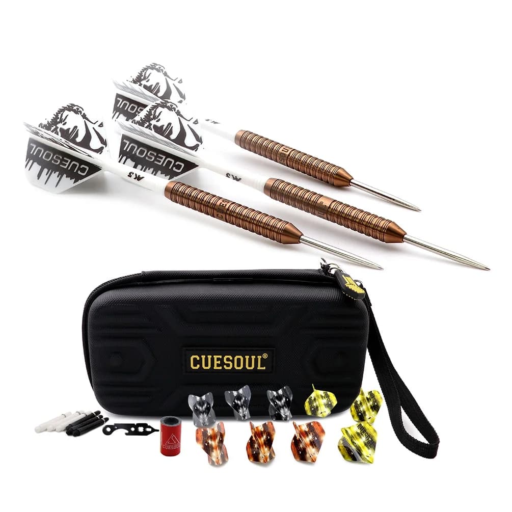 CUESOUL BIG BEAST Set di freccette con punta in acciaio al tungsteno al 90% Peso della canna 26 g-Dardti in oro rosa con custodia per freccette