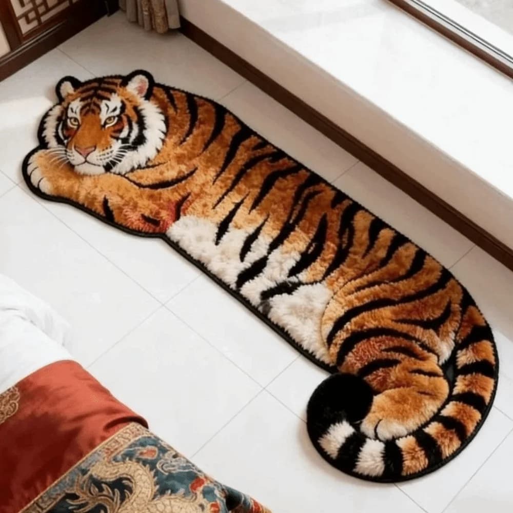Unique 2D Flat Tiger Bedroom Carpet Non-slip Water-absorbing Doormat Abrasion-resistant Lifelike Bedside Rug Home Decor