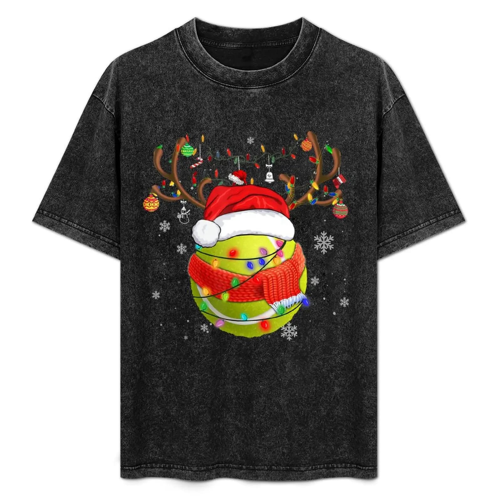 Maglietta natalizia divertente con stampa di Babbo Natale con pallina da tennis, cappello e pigiama coordinato, a maniche corte, adatta a tutti i gusti.