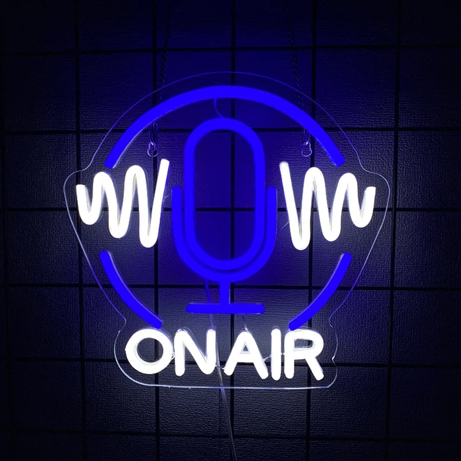 Insegna al neon a LED On Air, icona microfono, adatta per sala giochi, sala di registrazione, sala di trasmissione in diretta, studio musicale e decorazioni per bar.