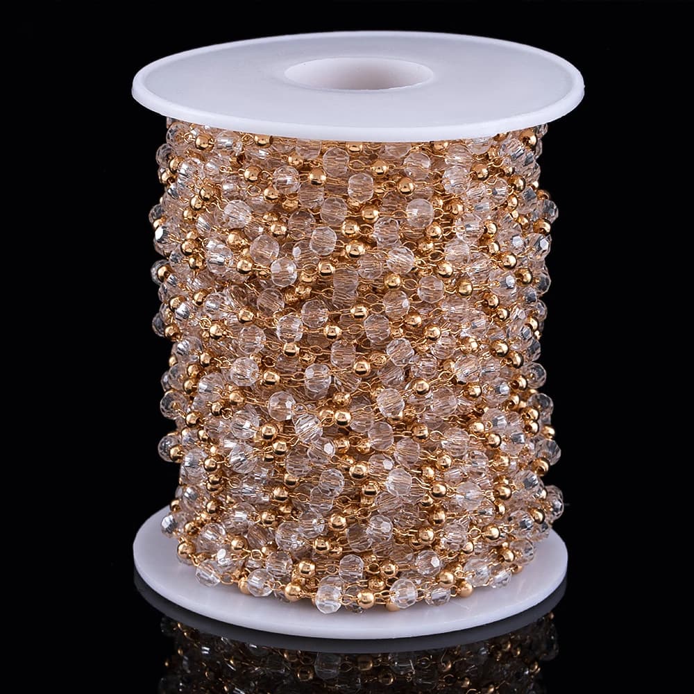 Nuova catena di cristallo Catena di perline di rame di cristallo dorato per materiale fai-da-te Collana Bracciale Creazione di gioielli Catena decorativa