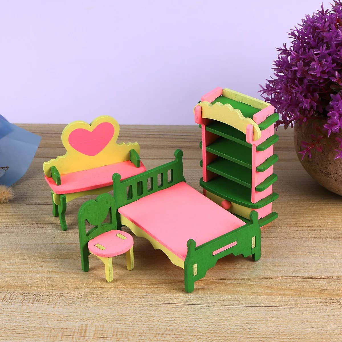 4Pcs Mini Furniture Wooden Handmade Set for Kids Educational Creative Colorful Exercise Ability Gift Plaything