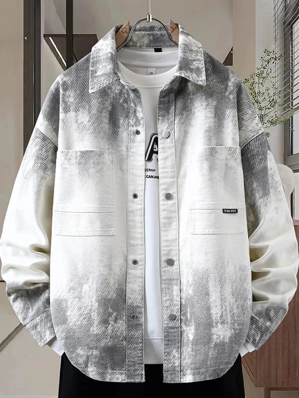 Nuovo Giubbotto in Denim da Uomo Stile Hong Kong Autunnale, Design Trendy con Colletto Bicolore, in Misto Cotone Poliestere, Lungo