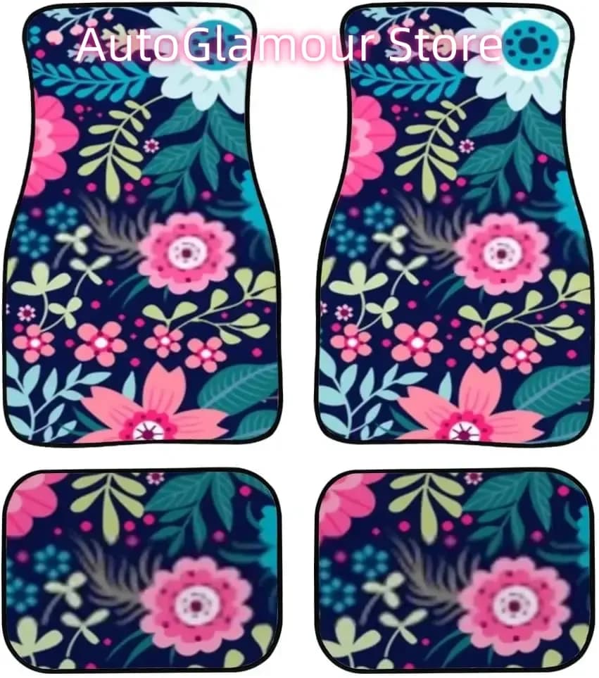 Tappetini per auto Simpatico fiore piccolo Fiori colorati Stampa Design Tappeto Tappetini per camion SUV per auto 4 pezzi, Tappetini per auto per donna