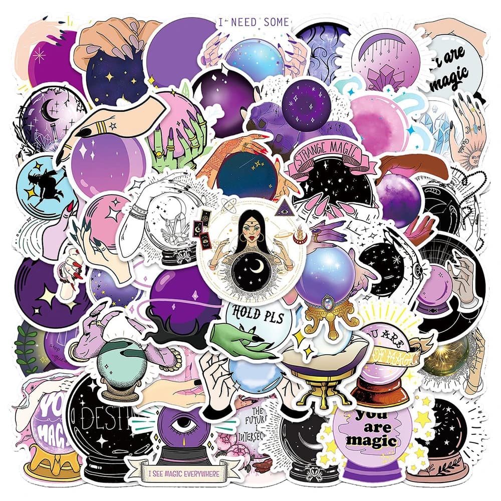 10/30/50pcs Retro Magic Crystal Ball Witch Stickers Astrology Cartoon Decals Waterproof DIY Water Bottle Phone Luggage Sticker