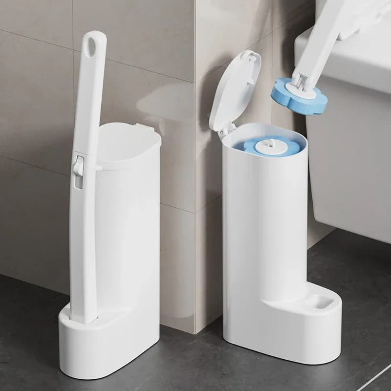 1 set di spazzole per WC usa e getta bianche con manico lungo e testina sostituibile, accessori per la pulizia del bagno