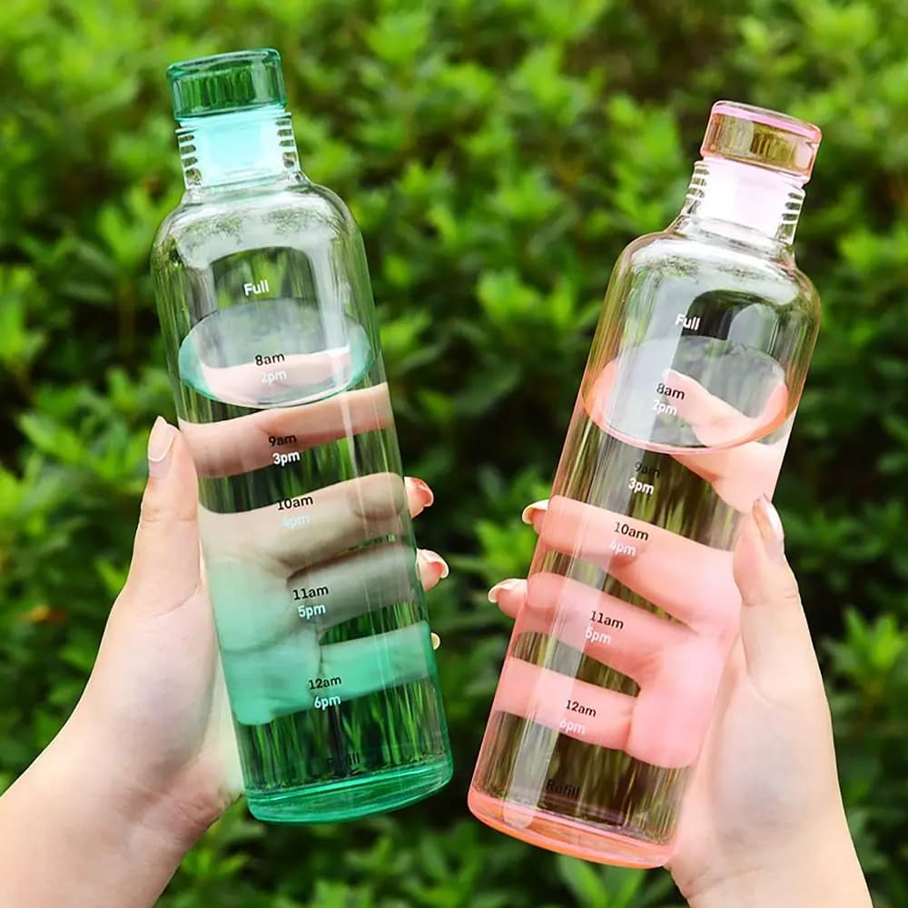 Portable 500/750ML Water Bottle Timescale Transparent Drinking Cup Leakproof Juice Bottle for Student