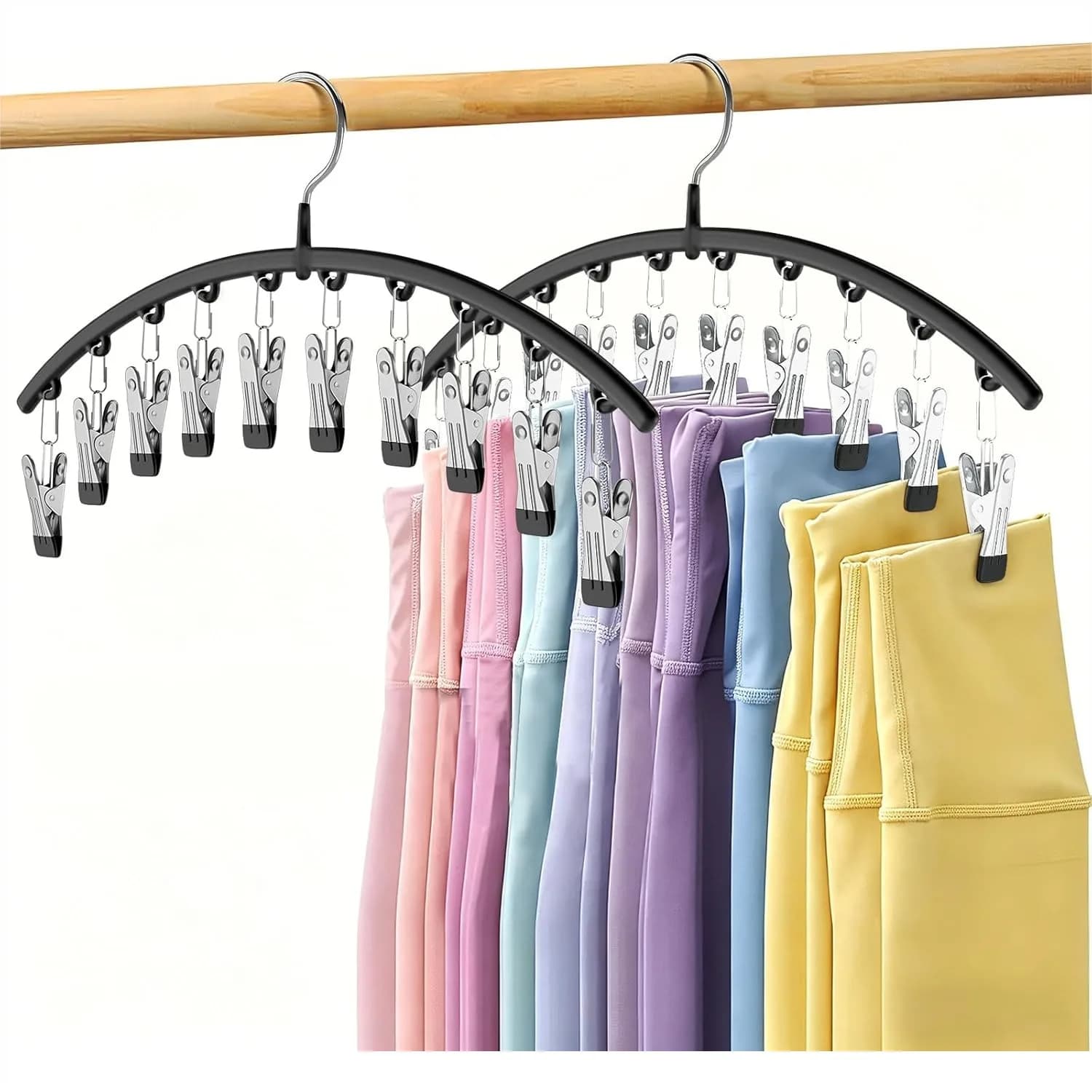Legging Organizer for Closet, 2 Pack Metal Yoga Pants Hangers with 10 Clips Holds 20 Leggings, Space Saving Hanging Closet