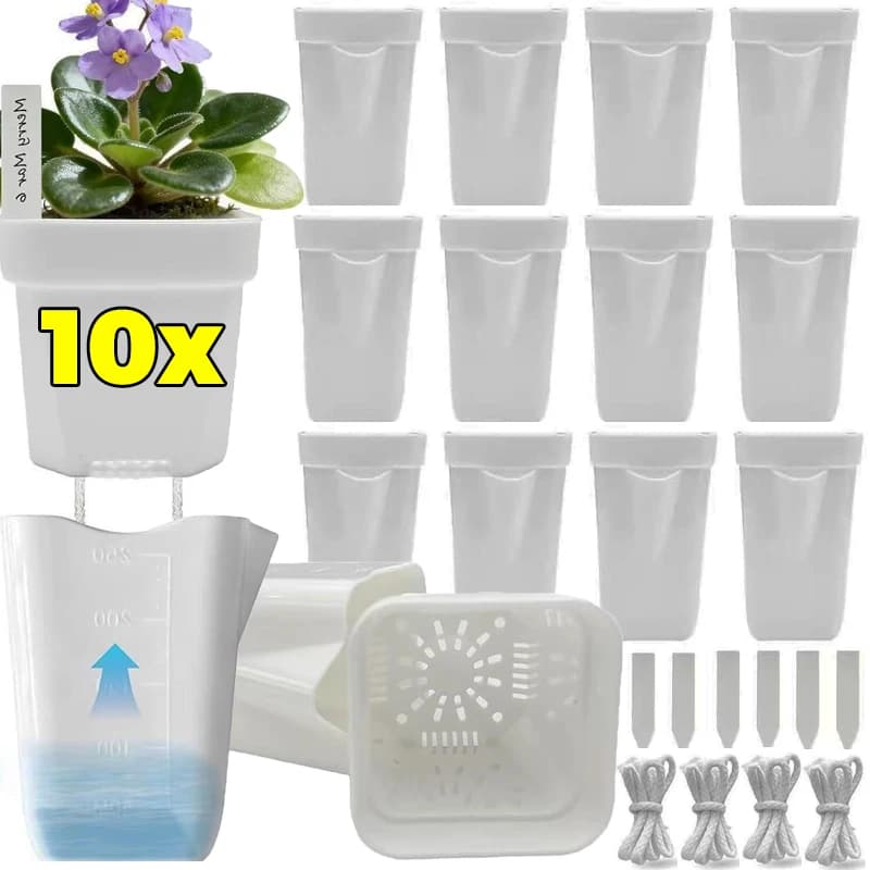 Vasi per Fiori Autoirriganti a Doppio Strato, Fioriere con Irrigazione Automatica e Foro di Drenaggio, Vasi da Giardino con Corda di Cotone