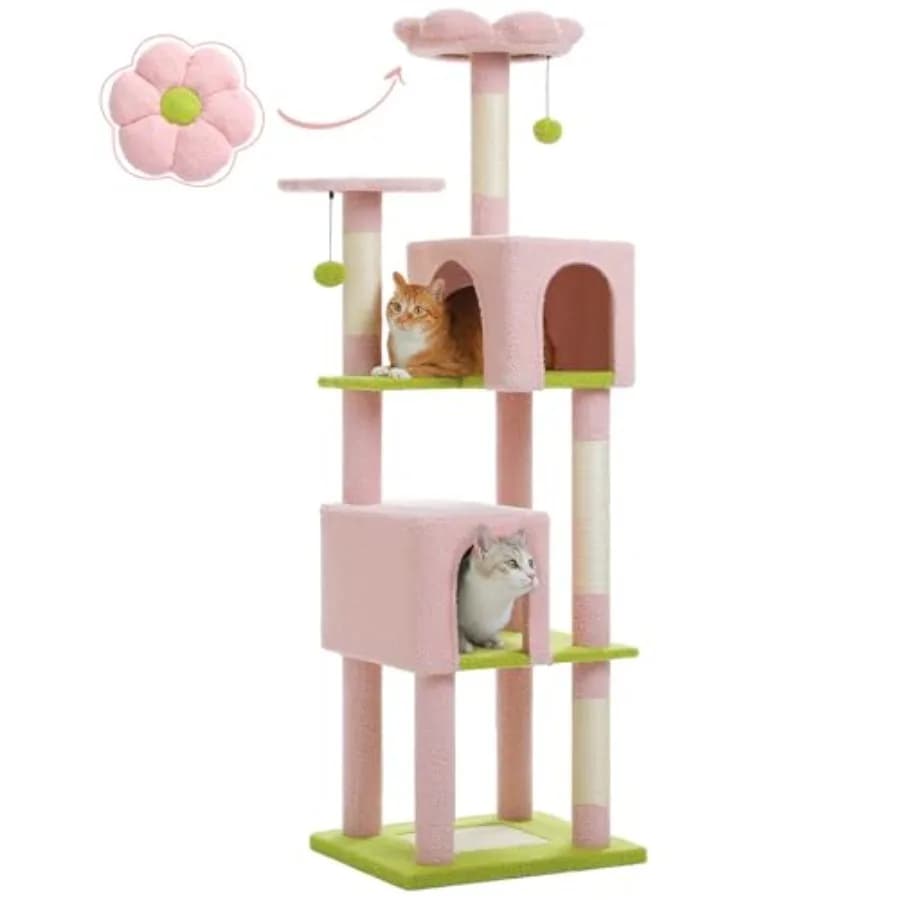Albero per gatti a 62 livelli con 2 cucce spaziose, 4 posti per grattare e 2 posti per scendere, per gatti da interno