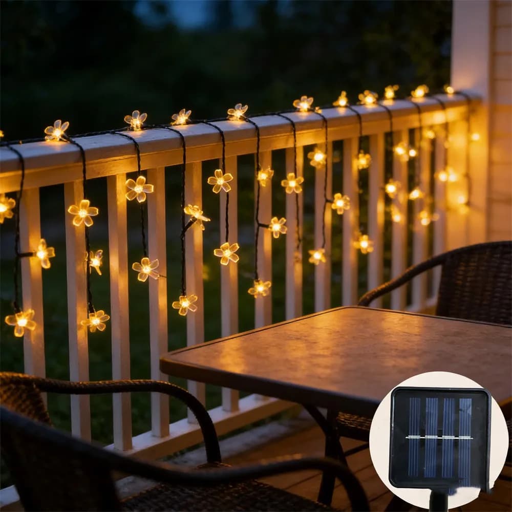 Luci Solari da Giardino a Forma di Fiore, Luci Solari a Stringa per Esterni Impermeabili, Ghirlande Floreali Simulate, Lampada Decorativa Natalizia