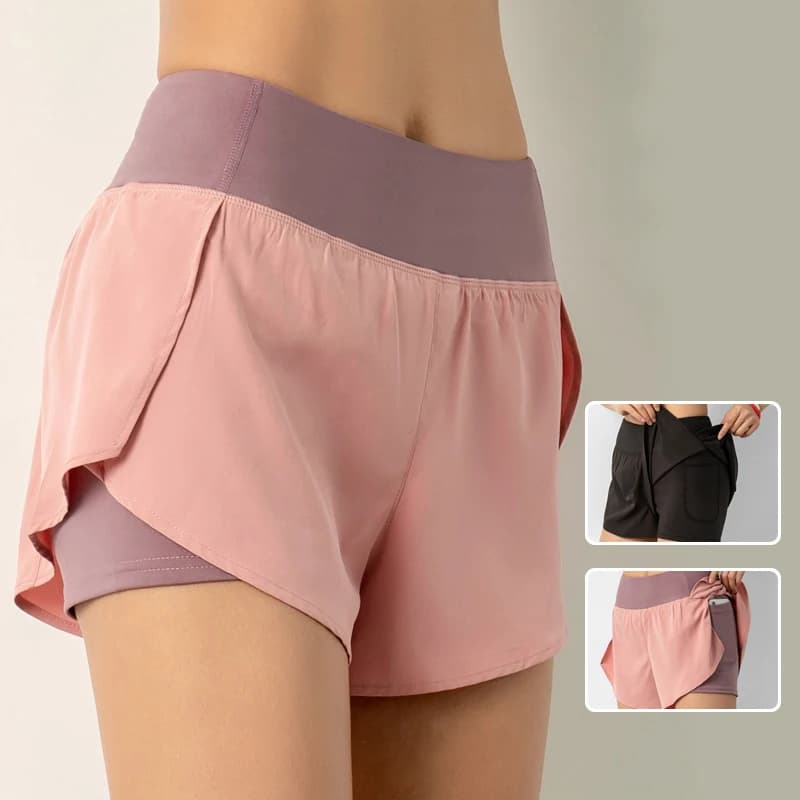 Women's High Waist Yoga Shorts with Side Pockets Summer Anti Chafing Quick Dry Running Workout Hot Pants