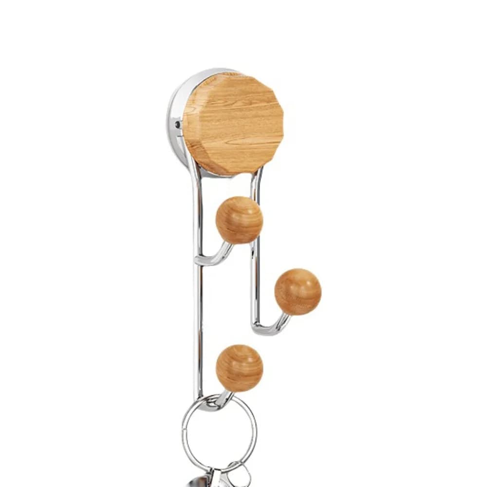 Gancio a ventosa antico senza foratura in acciaio inossidabile con design effetto legno, salvaspazio, per anelli per capelli