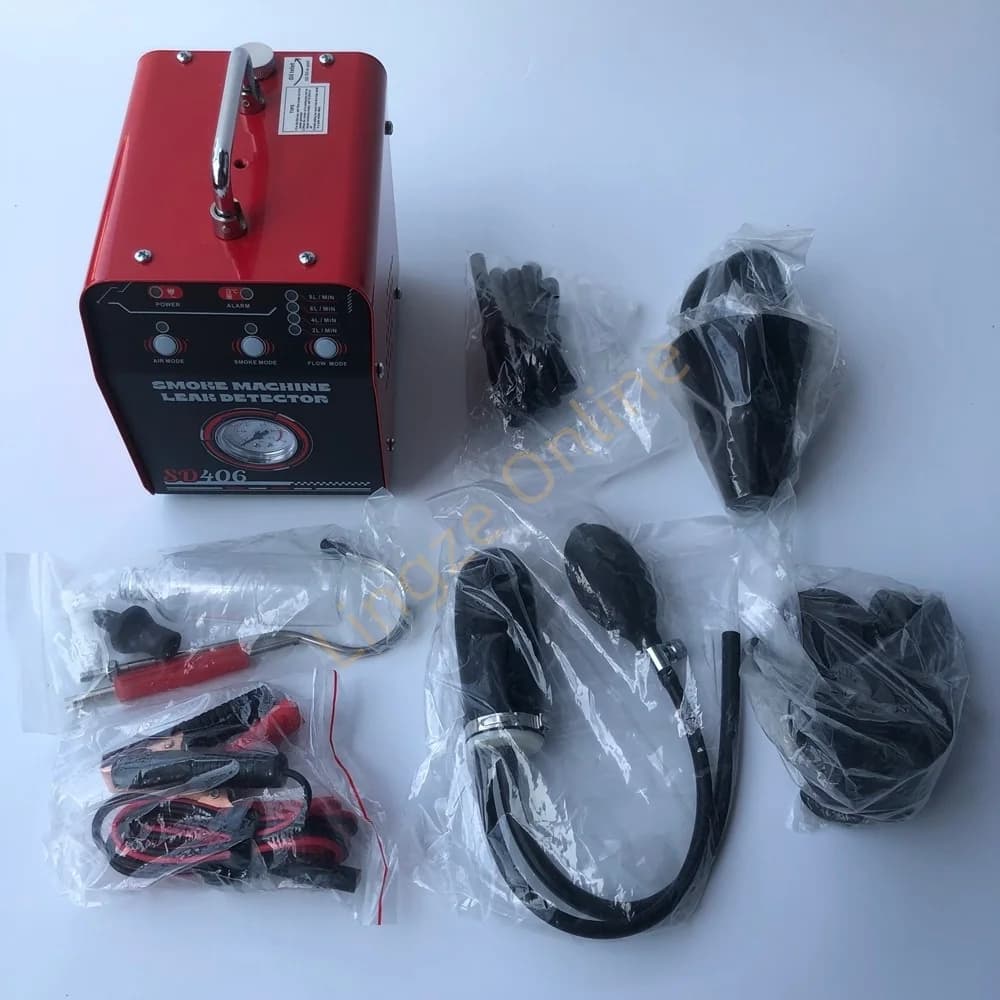 SD403-SD407 Rilevatore di perdite per auto a doppia modalità 12V con macchina del fumo e manometro regolabile, tester per perdite nei tubi dell'auto