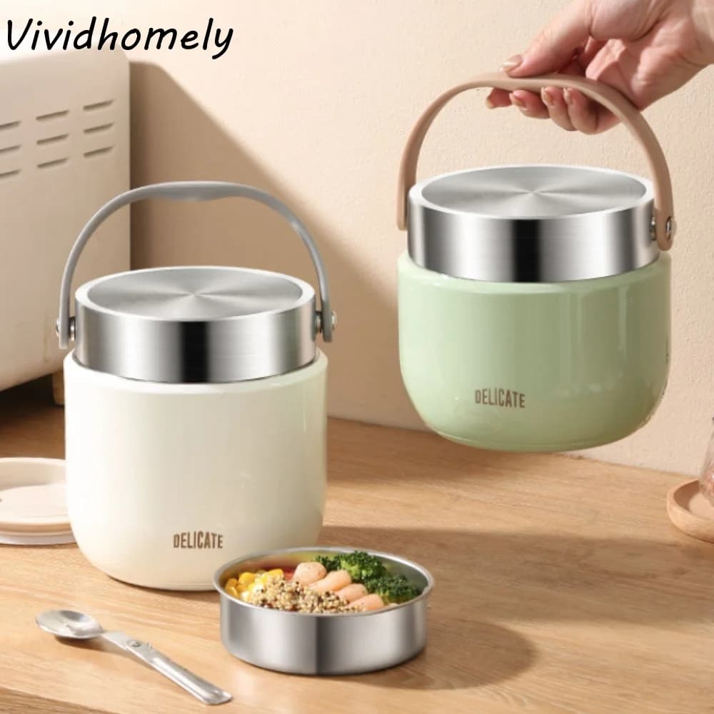 Contenitore Termico per Alimenti a Doppio Strato con Cucchiaio, Thermos in Acciaio Inox 304, Contenitore Ermetico per Zuppa