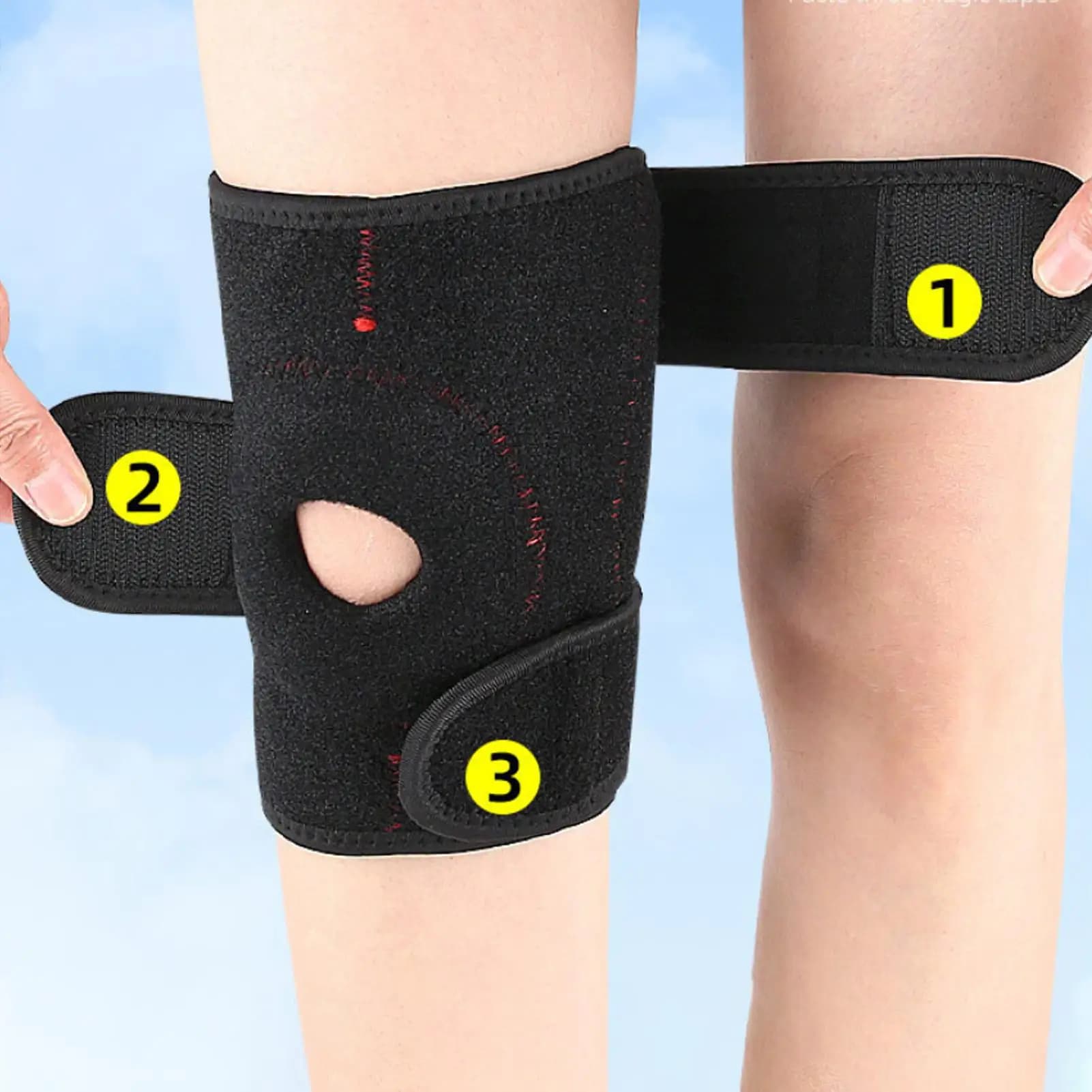 Ginocchiera traspirante regolabile con compressione avvolgente con stabilizzatori laterali per donna uomo sport esercizio fitness all'aperto