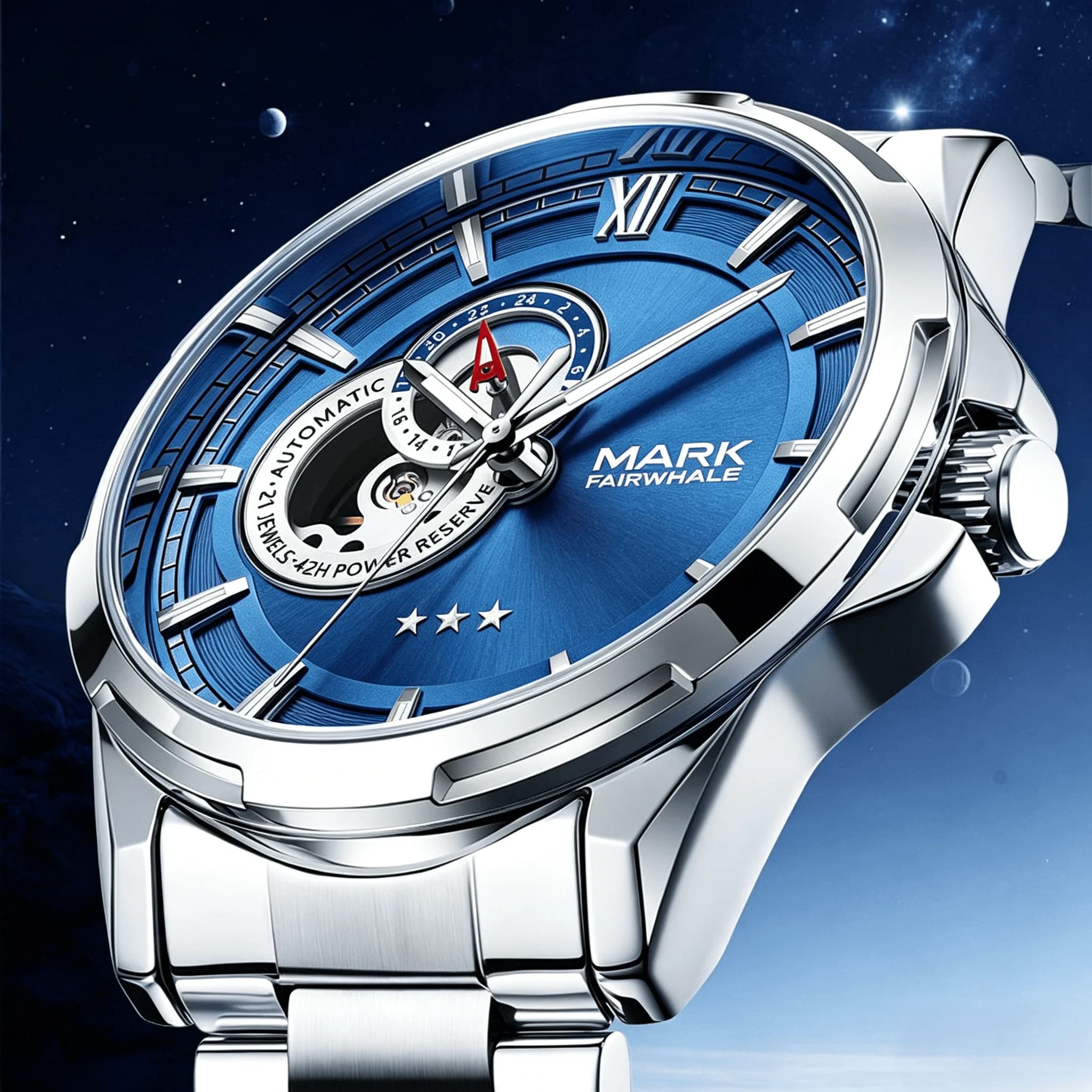 MARK FAIRWHALE Orologio da polso meccanico automatico da uomo in vetro cristallo rivestito, orologio da uomo luminoso alla moda, reloj hombre