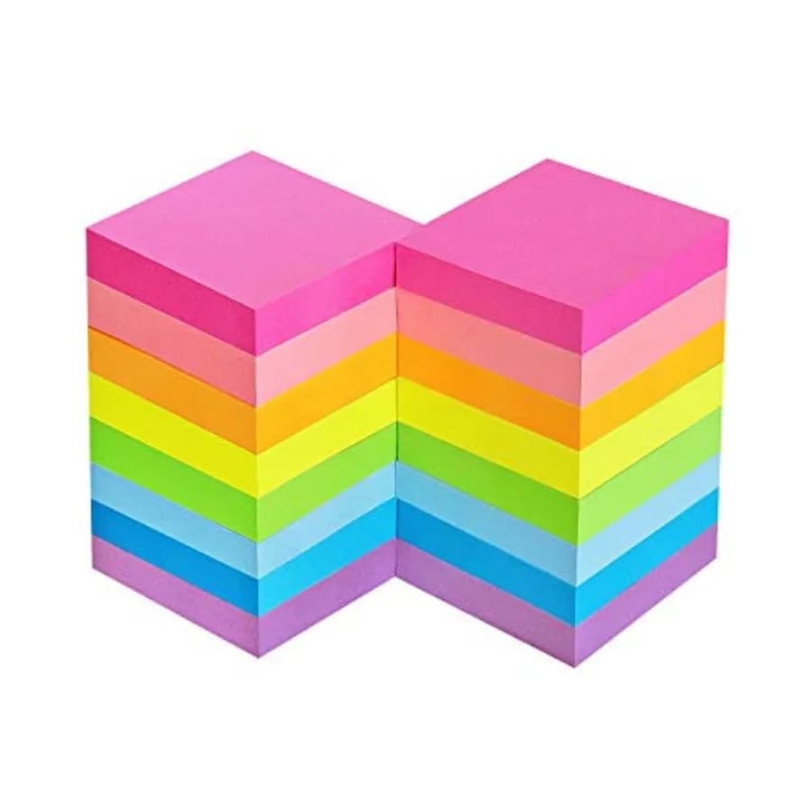 Blocchetti Adesivi 2x2, 8 Colori Vivaci, 16 Blocchetti, 100 Fogli/Blocchetto