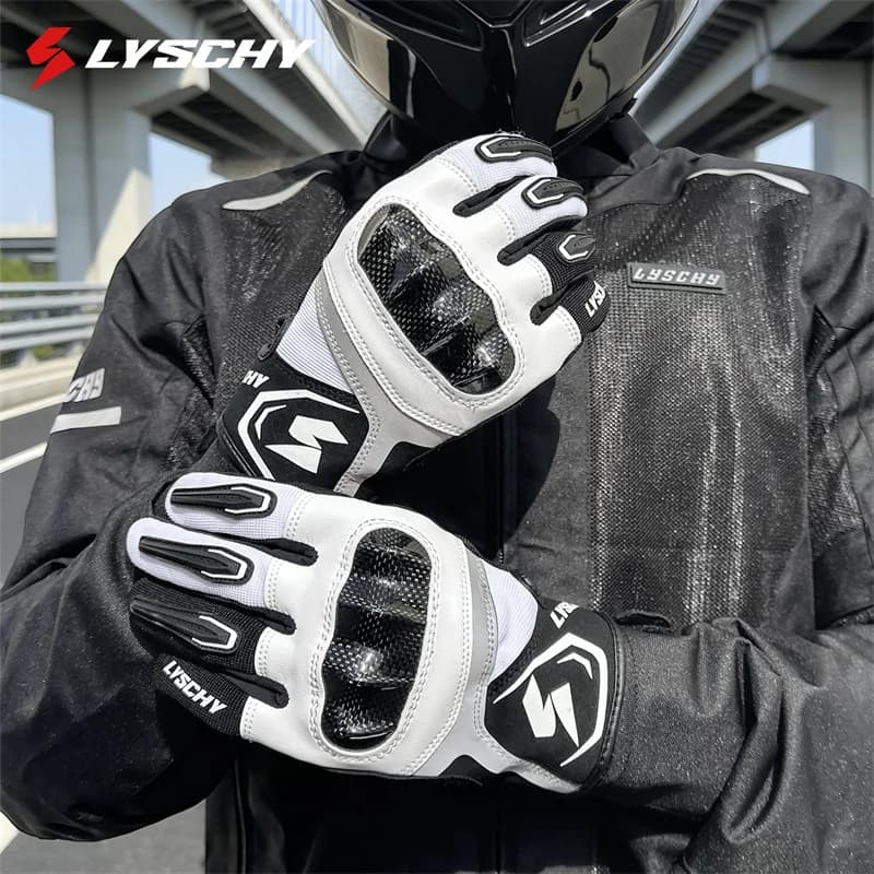 4-Season Motorcycle Leather Gloves Men Women CE1 Carbon Fiber Knuckle Genuine Cowhide Dual Finger Touchscreen Racing