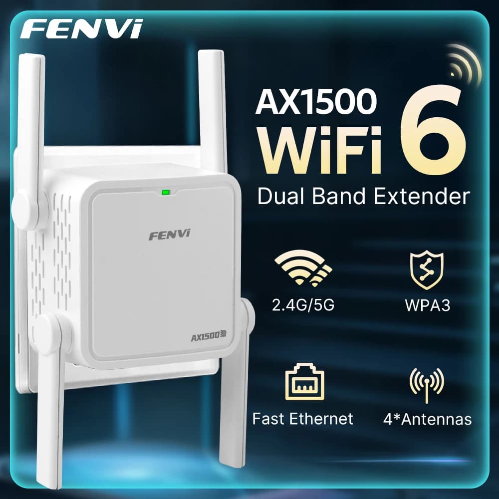 FENVI WiFi 6 Ripetitore 5Ghz AX1500 Estensore Ripetitore di segnale Dual Band 2.4G/5GHz Amplificatore di segnale Wi-Fi Rete a lungo raggio Facile installazione
