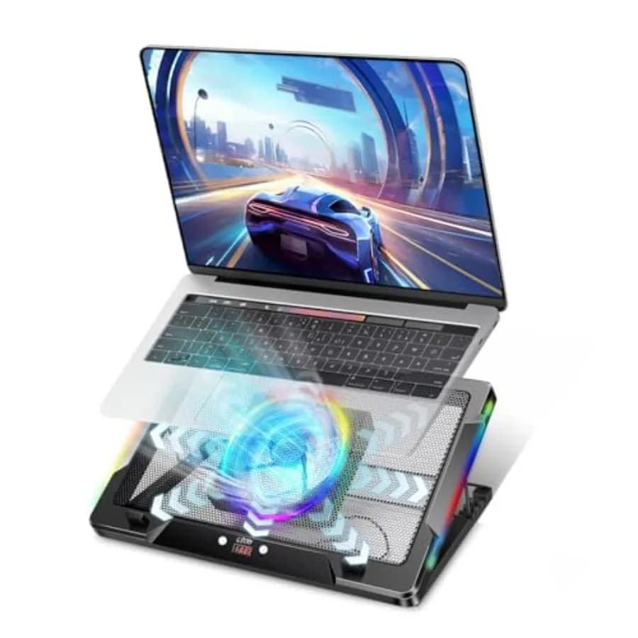Gaming Laptop Cooling Pad with Movable Fan and Automatic Speed Adjustable by TemperatureMusic Sync RGB Light Low Noise Laptop C