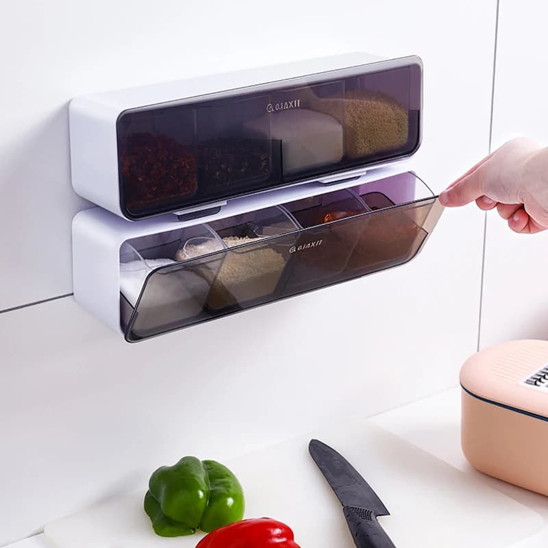 Scatola per condimenti da parete per cucina, sale, pepe, spezie, zucchero per set di gadget da cucina, organizer e contenitore per riporre gli attrezzi