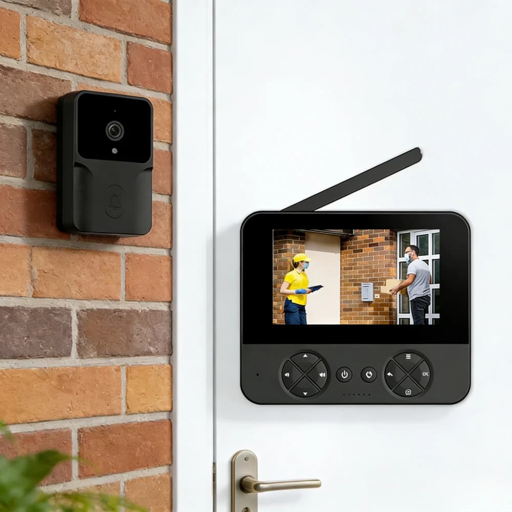Campanello Video Wireless 2.4G con Schermo IPS da 4.3 Pollici, Visione Notturna, Audio Bidirezionale, Interfono e Telecamera per Sicurezza Domestica