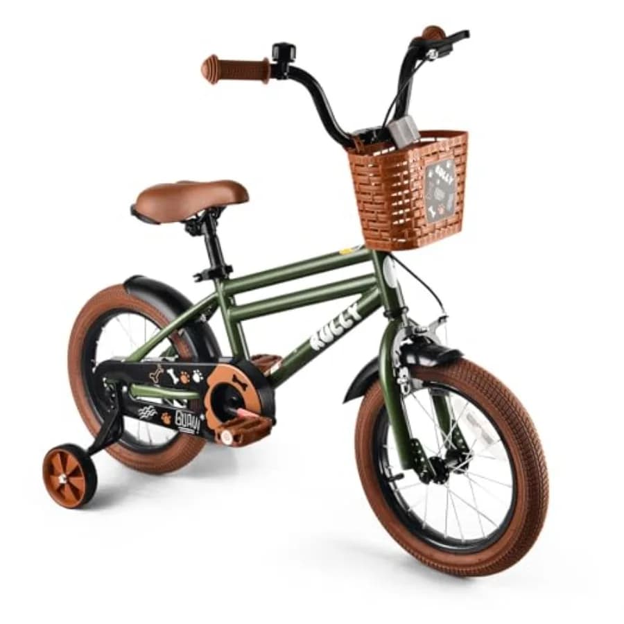 Bicicletta per Bambini da 12, 14, 16 Pollici per Età 2-6 Anni, con Rotelle, Freno a Contropedale, Freno a Mano e Cestino Anteriore, Blu e Nero