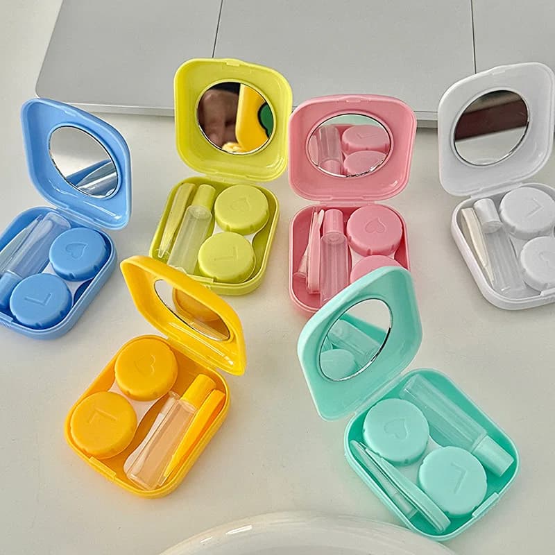 Mini Contact Lense Case Portable Contact Lense Box Solid Color Socket Storage Set With Travel Kit Support With Suction Stick For Pliers