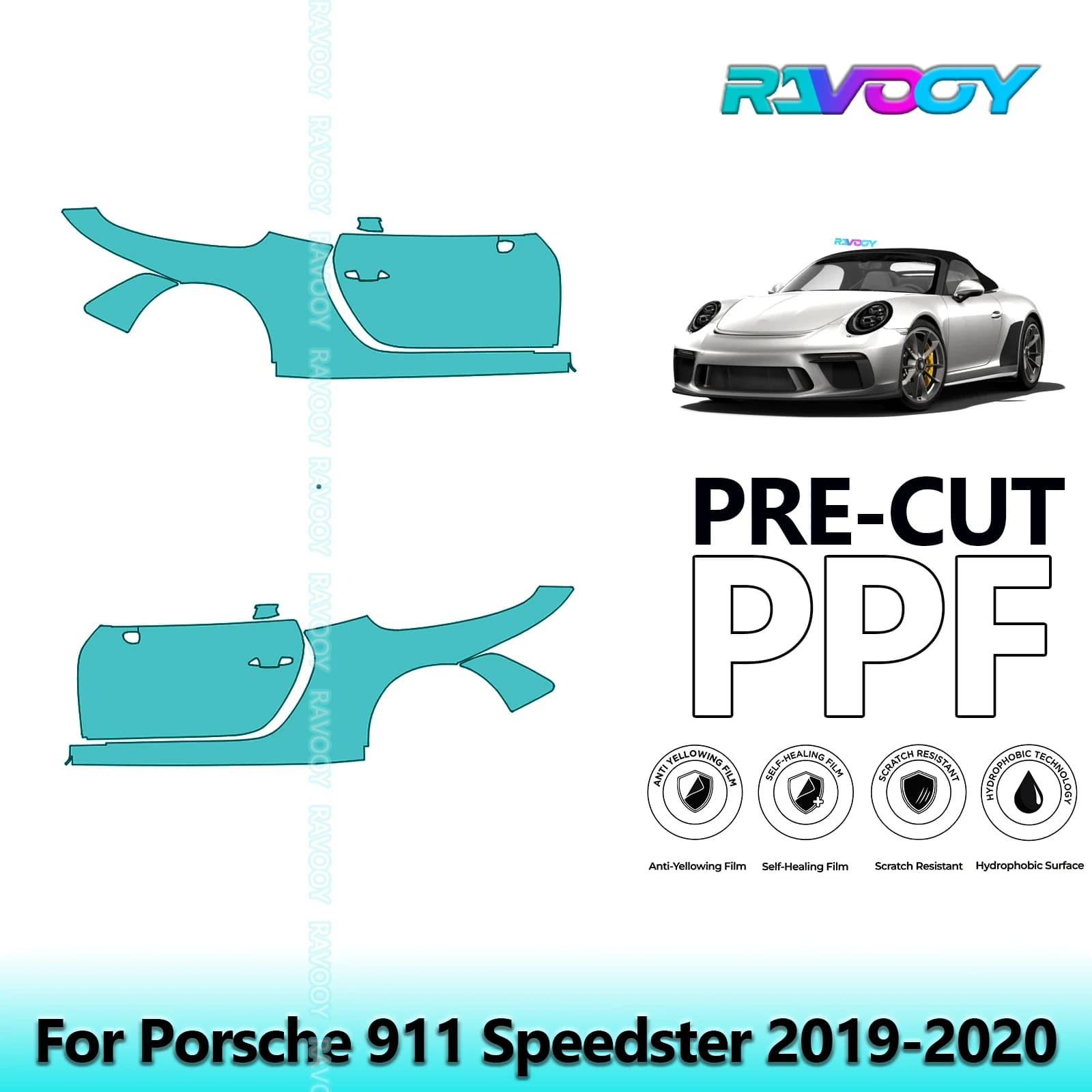 For Porsche 911 Speedster 2019-2020 8.5mil Transparent Opaco Pre-Cut PPF Door and Kit Pillar A/B Protection Film TPU