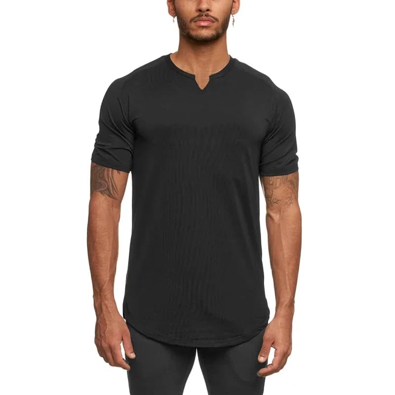 Magliette da corsa maglietta da Fitness Slim Fit con scollo a v da uomo Solid Gym abbigliamento Bodybuilding T-Shirt attillata Quick Dry Training Tee Shirt
