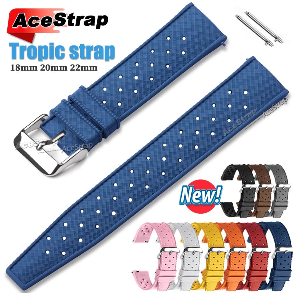 Cinturino in silicone sportivo tropicale a 2 anelli 18mm 20mm 22mm Cinturino in gomma per orologio intelligente tropicale per braccialetto Seiko per Rolex a sgancio rapido