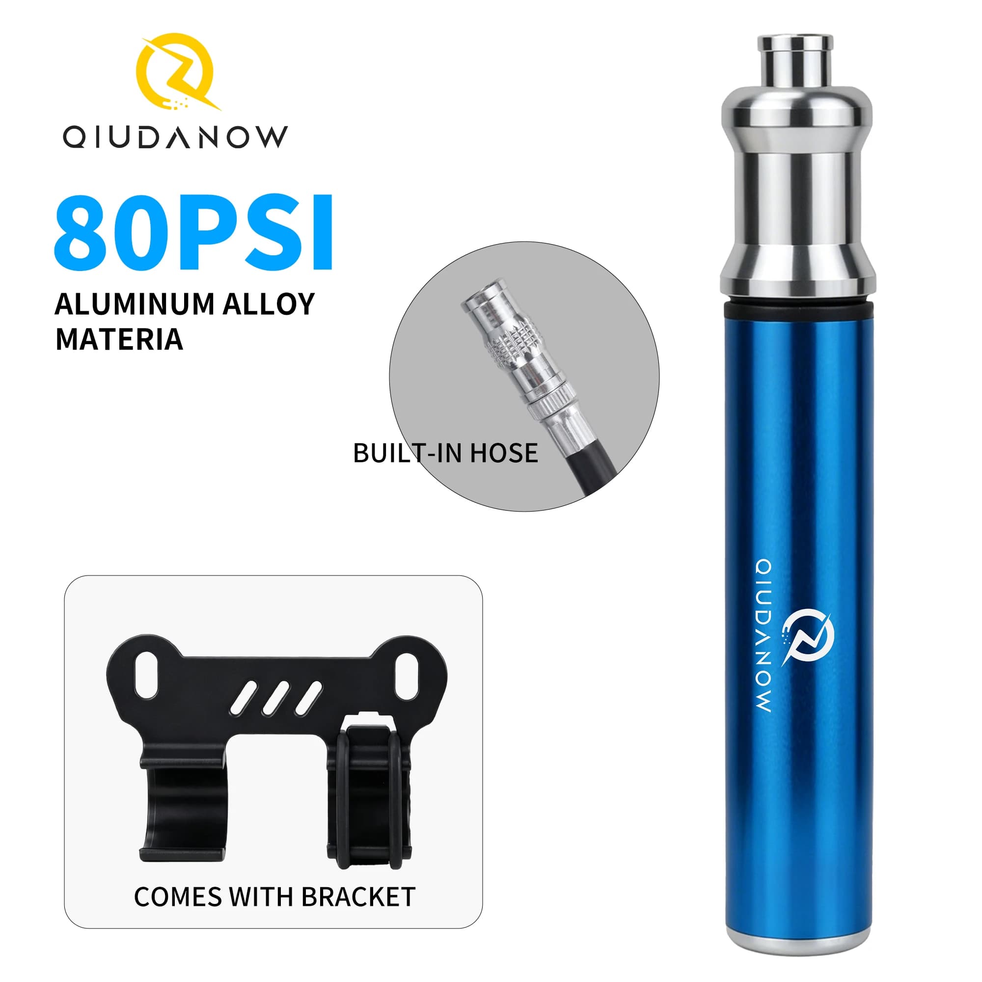 Portable Air Pump Aluminum Alloy Mini Bicycle Pump fits Presta & Schrader Valve for MTB & Road Bike