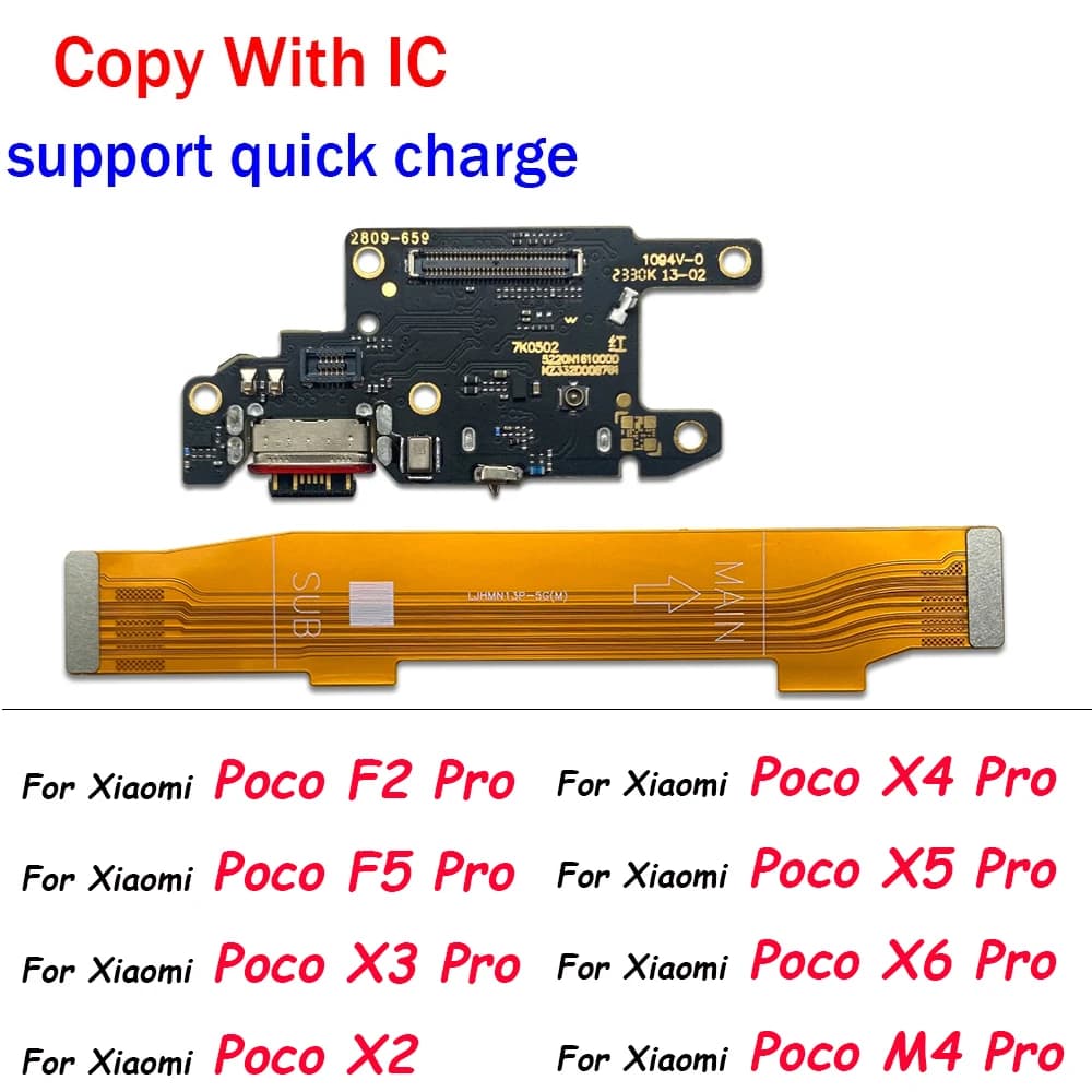 Per Xiaomi Poco F2 F1 F3 X3 M4 X4 X5 Pro 4G 5G X2 porta di ricarica USB Mic connettore microfono scheda madre principale cavo flessibile LCD