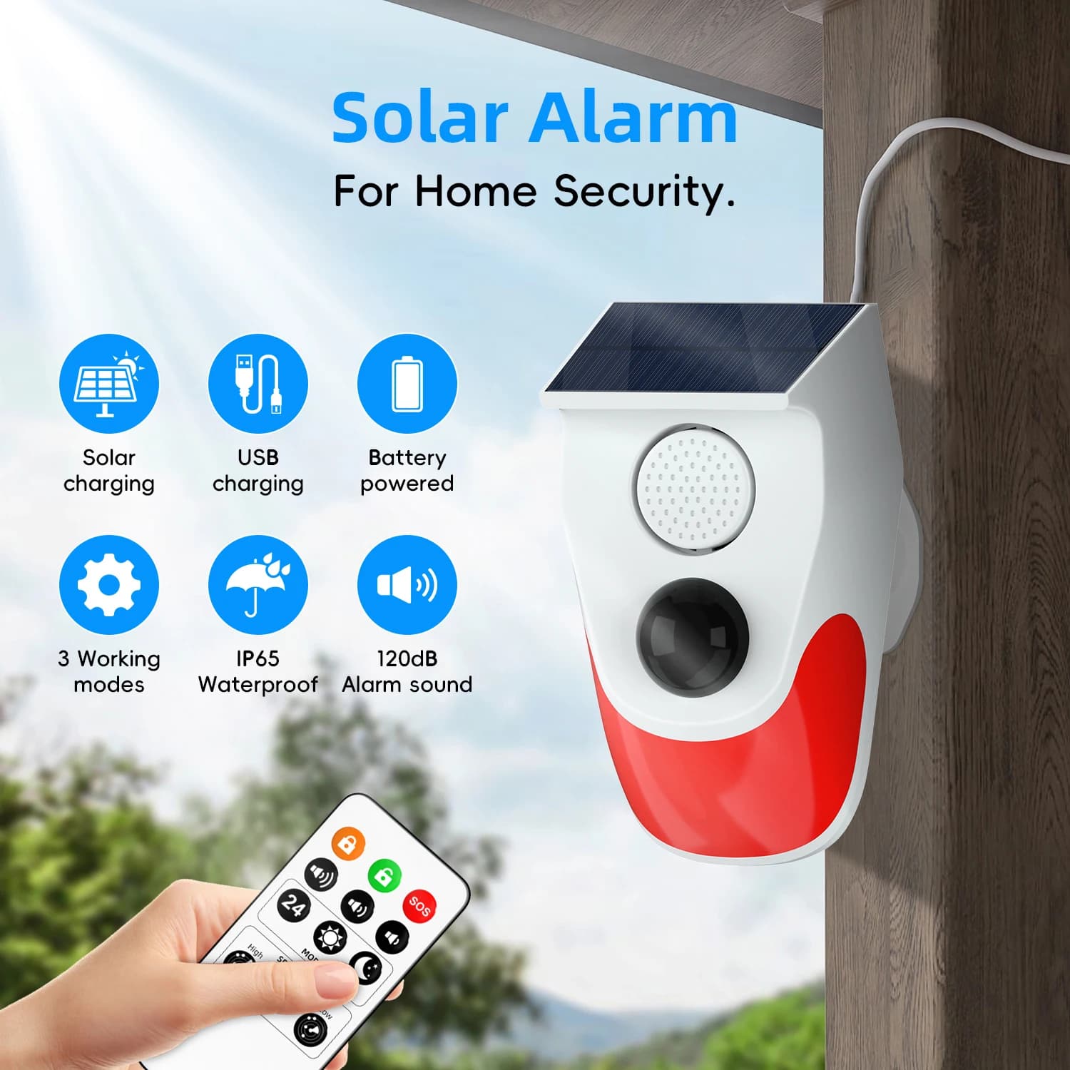 Sensori di Movimento 433MHz Allarme Solare con Luce e Suono Rilevatore di Movimento Umano Sensore PIR Ricarica USB per Sicurezza Esterna Fattoria Giardino Casa